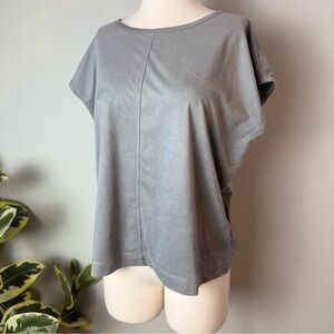COLDWATER CREEK Gray Short Sleeve Faux Suede Top ~ Petite Medium